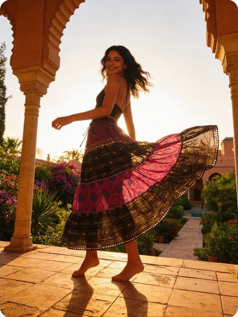 NEW! Kantha Phulkari Handmade Bohemian Embroidered Tiered Maxi Skirt - One Sz